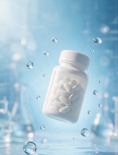 保健品案例示意:维生素瓶洁净科技感画面